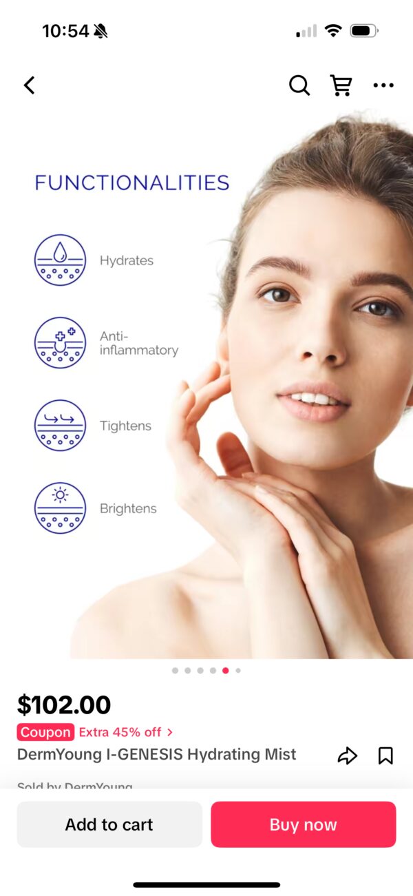 A woman with her hands on her face and the four icons for different skin types.