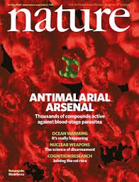 Nature magazine cover with antimalarial arsenal text.